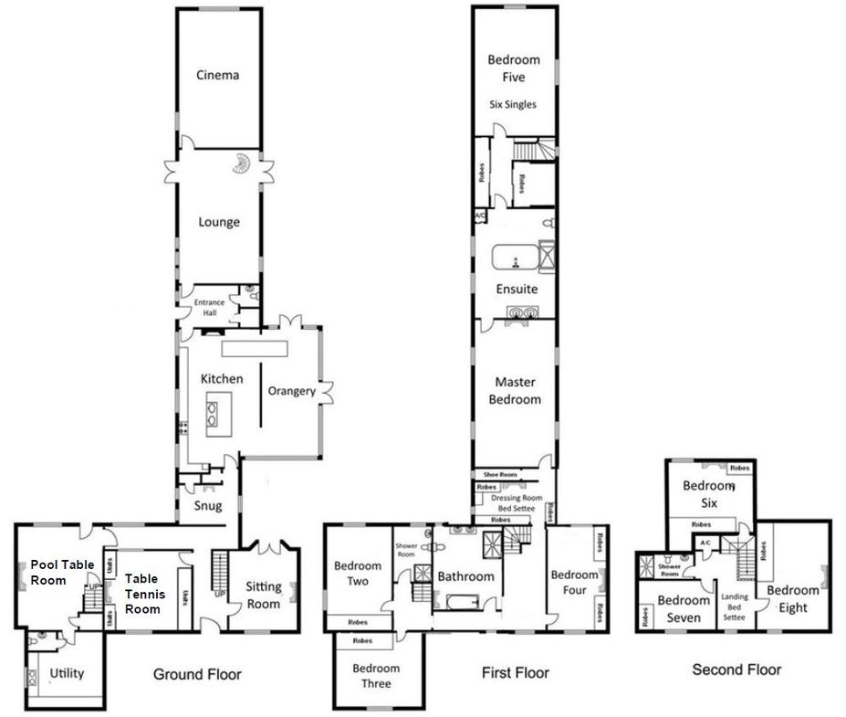 The Grange , Derbyshire Floor Plan Luxury House Rental